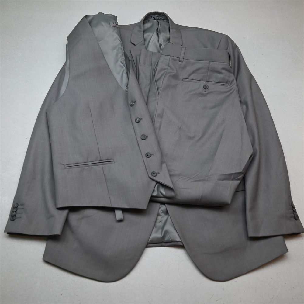 Tazio 46R 34x28 Gray 3 Piece Mens Jacket Pants Suit